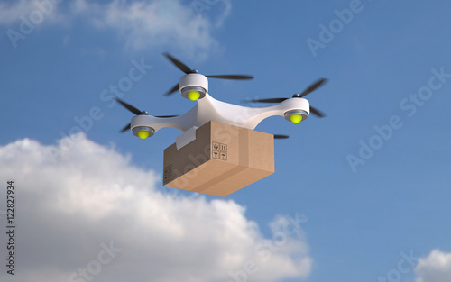 Drone carrying carton package.