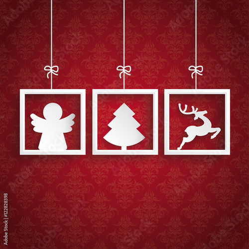 Red Ornaments 3 Frames Christmas Angel