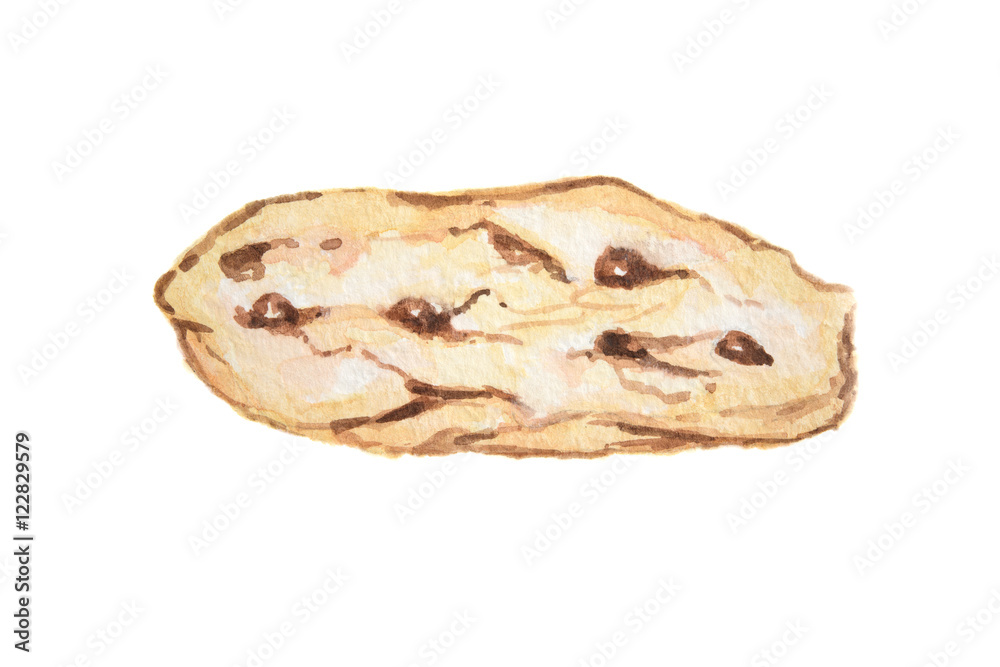 Isolated watercolor cookie on white background. Sweet and tasty pastry. Chocolate dessert.