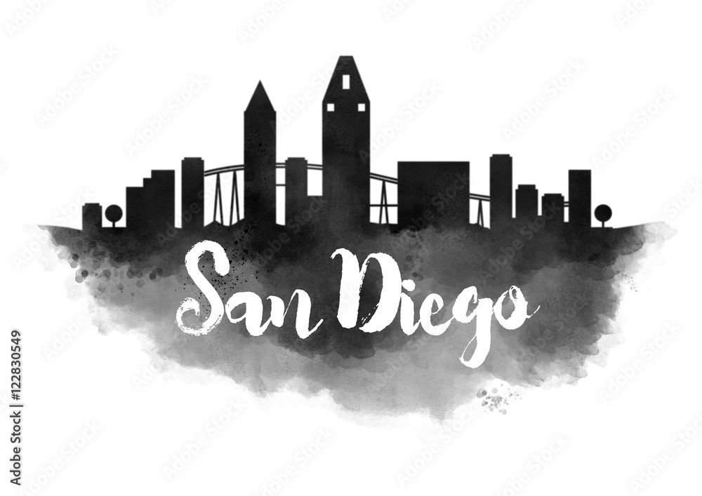 Watercolor San Diego City Skyline