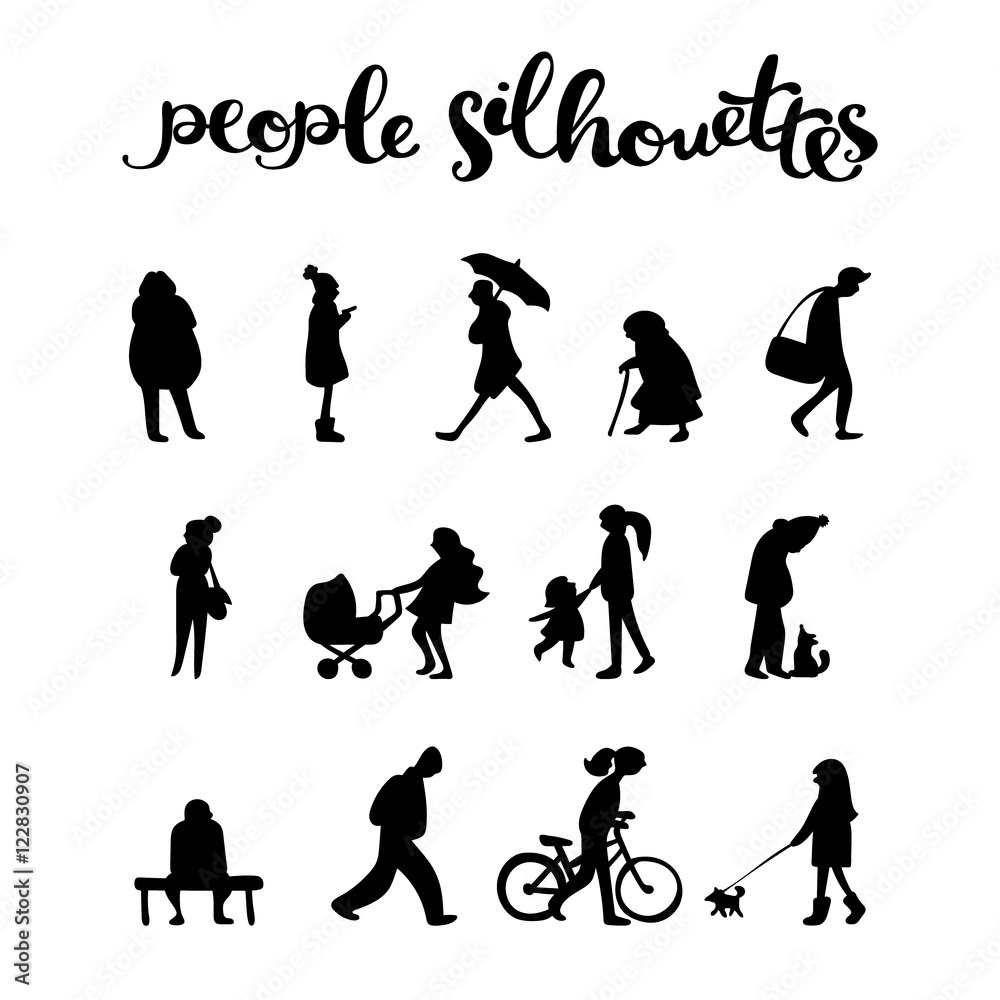 People silhouettes. Isolated objects on white background.