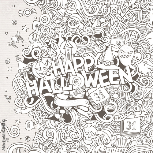 Cartoon cute doodles hand drawn Happy Halloween illustration