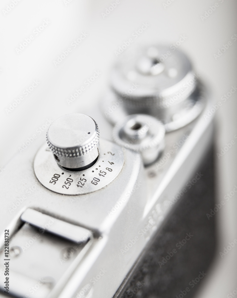 Analog camera shutter speed limb. Close-up view of detail Analog camera shutter speed limb. Close-up view of detail