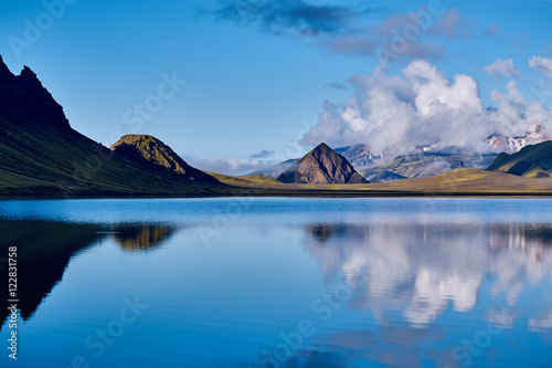 Lake coast with mountain reflection at the sunrise, Iceland © vitaliymateha