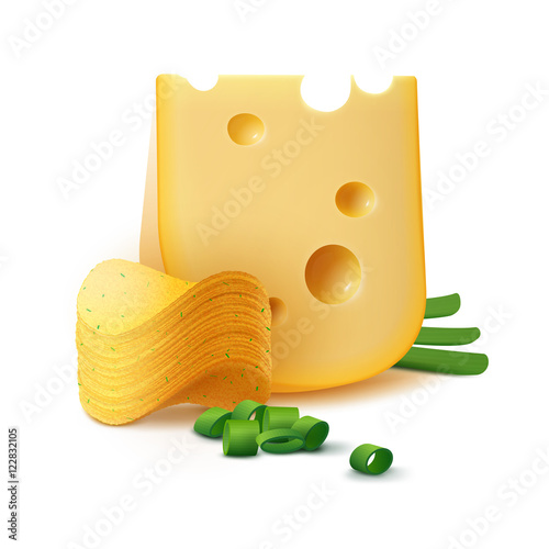 Potato Chips Stack with Cheese and Onion Isolated on Background