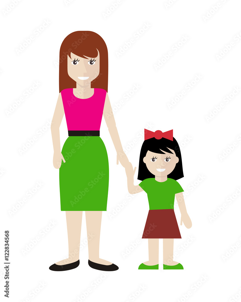 Mother and Daughter illustration in Flat Design. Mother and Daughter illustration in Flat Design.