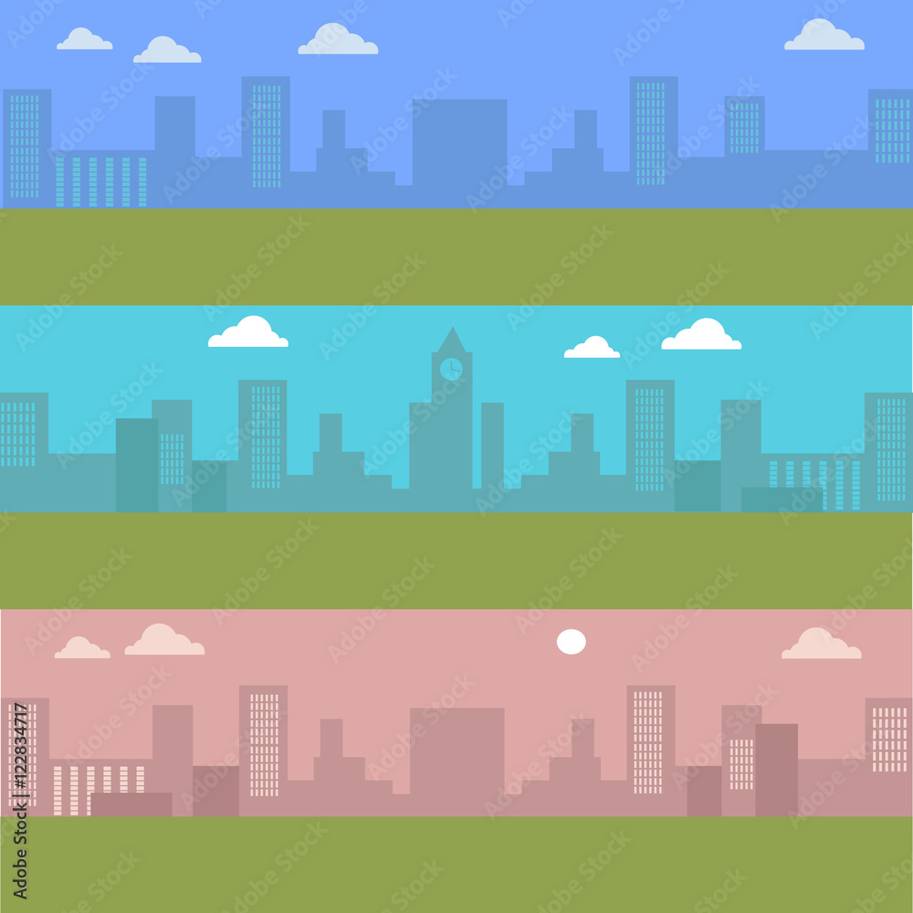 Set of Urban Cityscape. Silhouettes of Buildings.