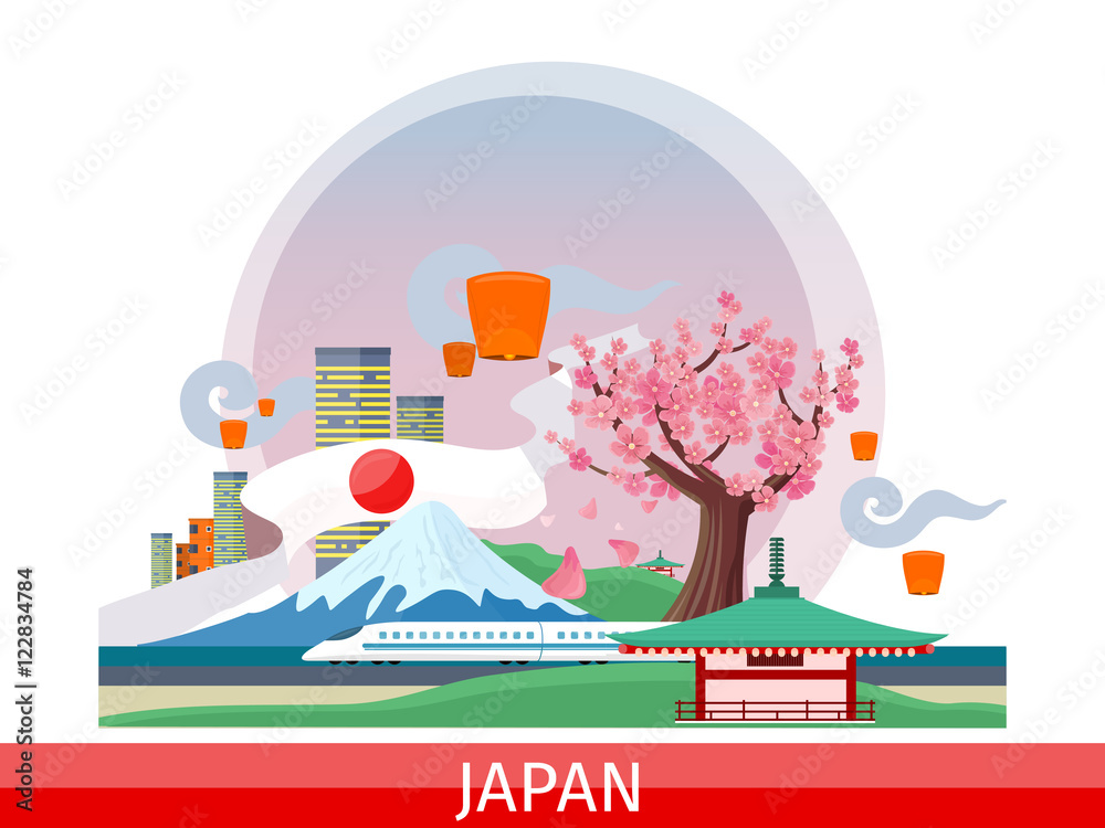 Obraz premium Japanese Tourist Attractions Flat Vector Concept 