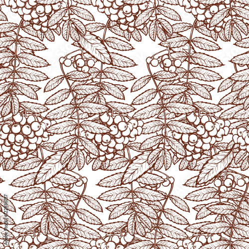 Autumn rowanberry leaves and seads seamless pattern