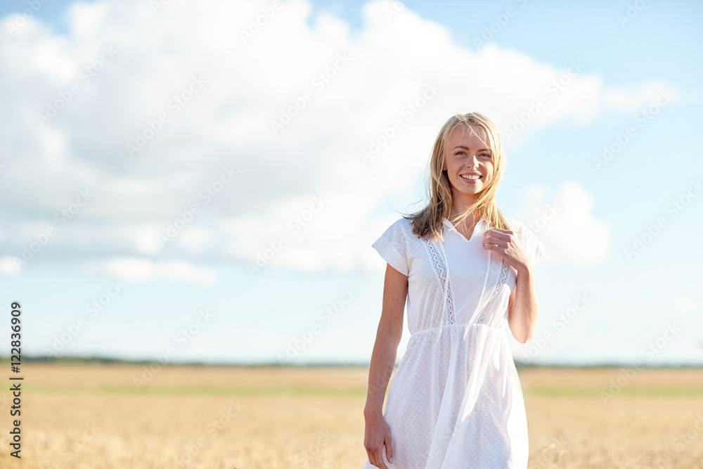 happy young woman or teenage girl on cereal field happy young woman or teenage girl on cereal field