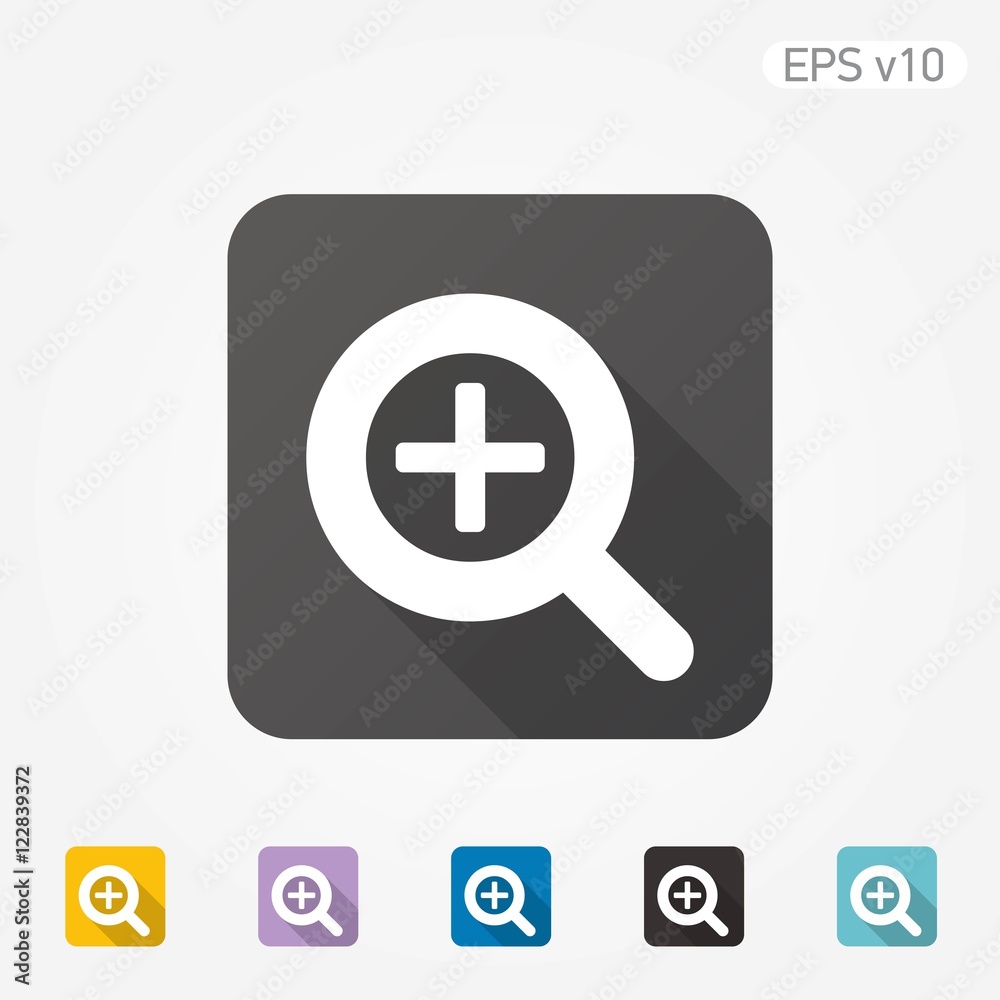 Flat icon of zoom in symbol with shadow. Flat icon of zoom in symbol with shadow.