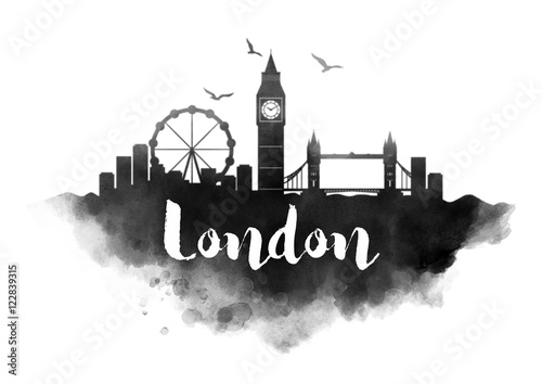 Photography Watercolor London City Skyline