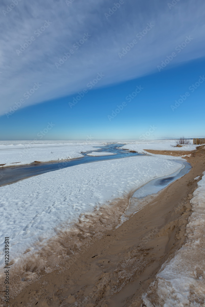 winter snow sea coast Baltic Sea Latvia Saulkrasti