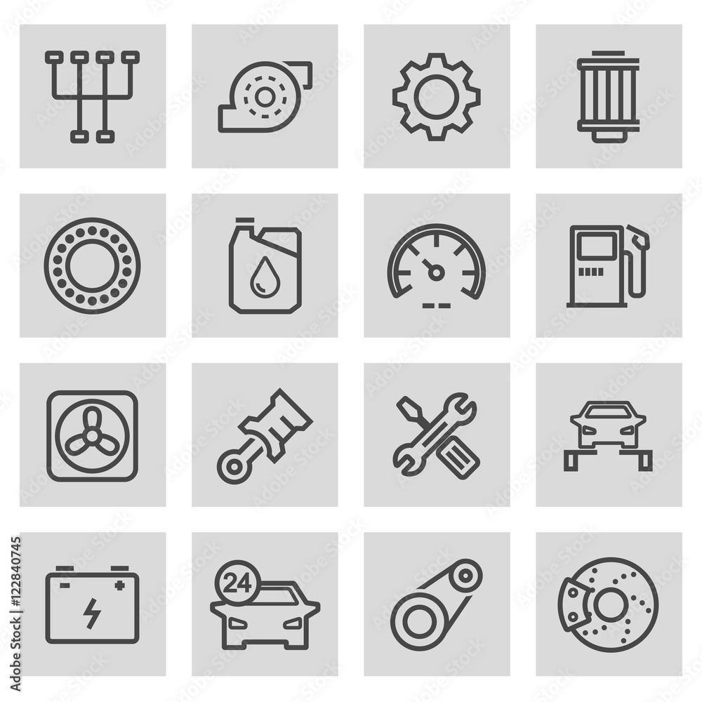 Fototapeta premium Vector black line car service icons set