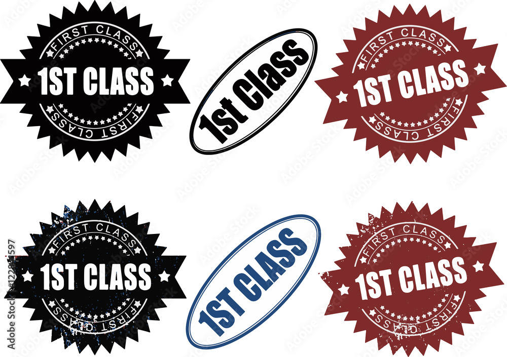 First 1st Class rubber stamps (grunge and non grunge). Isolated on white background.