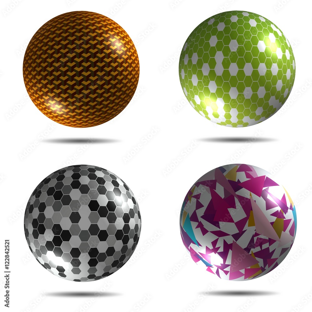 Set of different balls with mapped texture and shadow 8