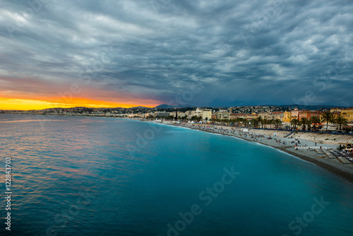 Promenade des Anglais on sunset, Nice, France