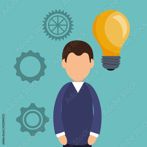 avatar man with gears wheels and bulb light icon. business and strategy design. vector illustration