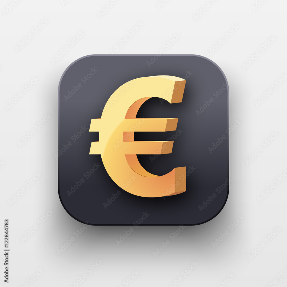 Money luxury icon. Currency Symbol of Gold Euro on dark backdrop with shadow. Vector Illustration Isolated on background Money luxury icon. Currency Symbol of Gold Euro on dark backdrop with shadow. Vector Illustration Isolated on background