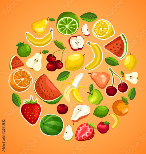Fototapeta Naklejka Na Ścianę i Meble -  Fruit Festival : Fruit Elements : Vector Illustration
