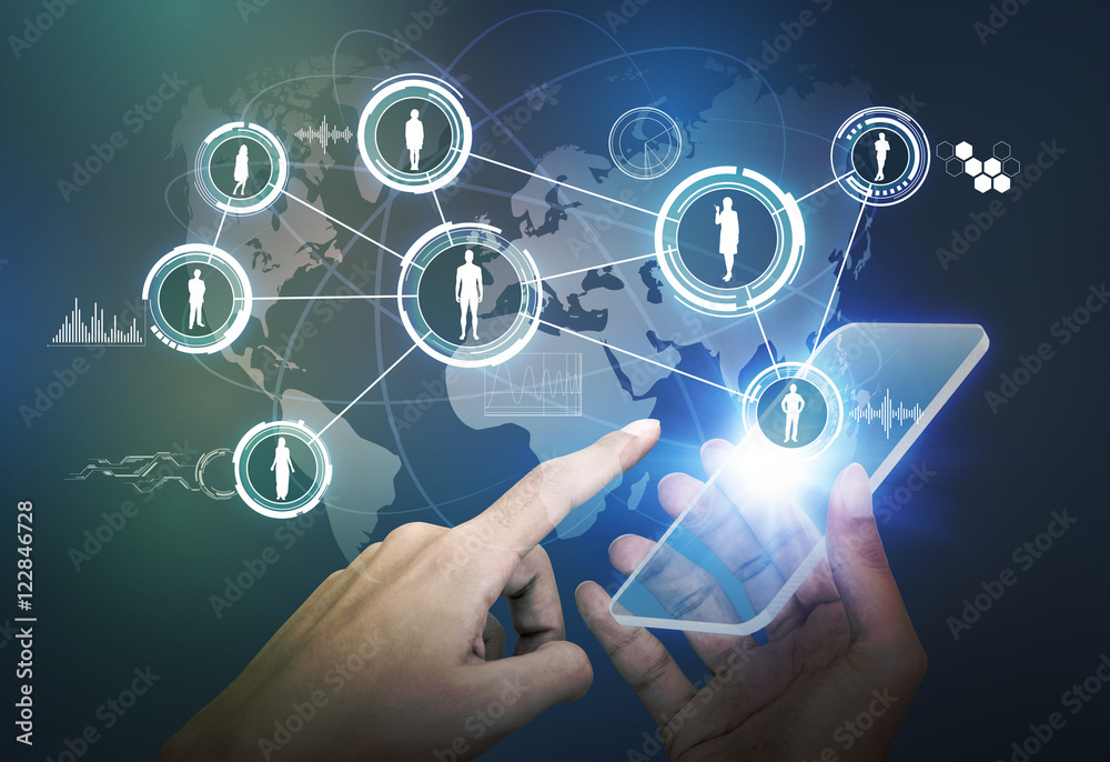futuristic smart phone and connection of world people, abstract image visual futuristic smart phone and connection of world people, abstract image visual