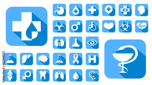 Blue Medical icons set, vector buttons.