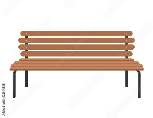 Wooden bench isolated on white background. Park brown vector bench in flat style