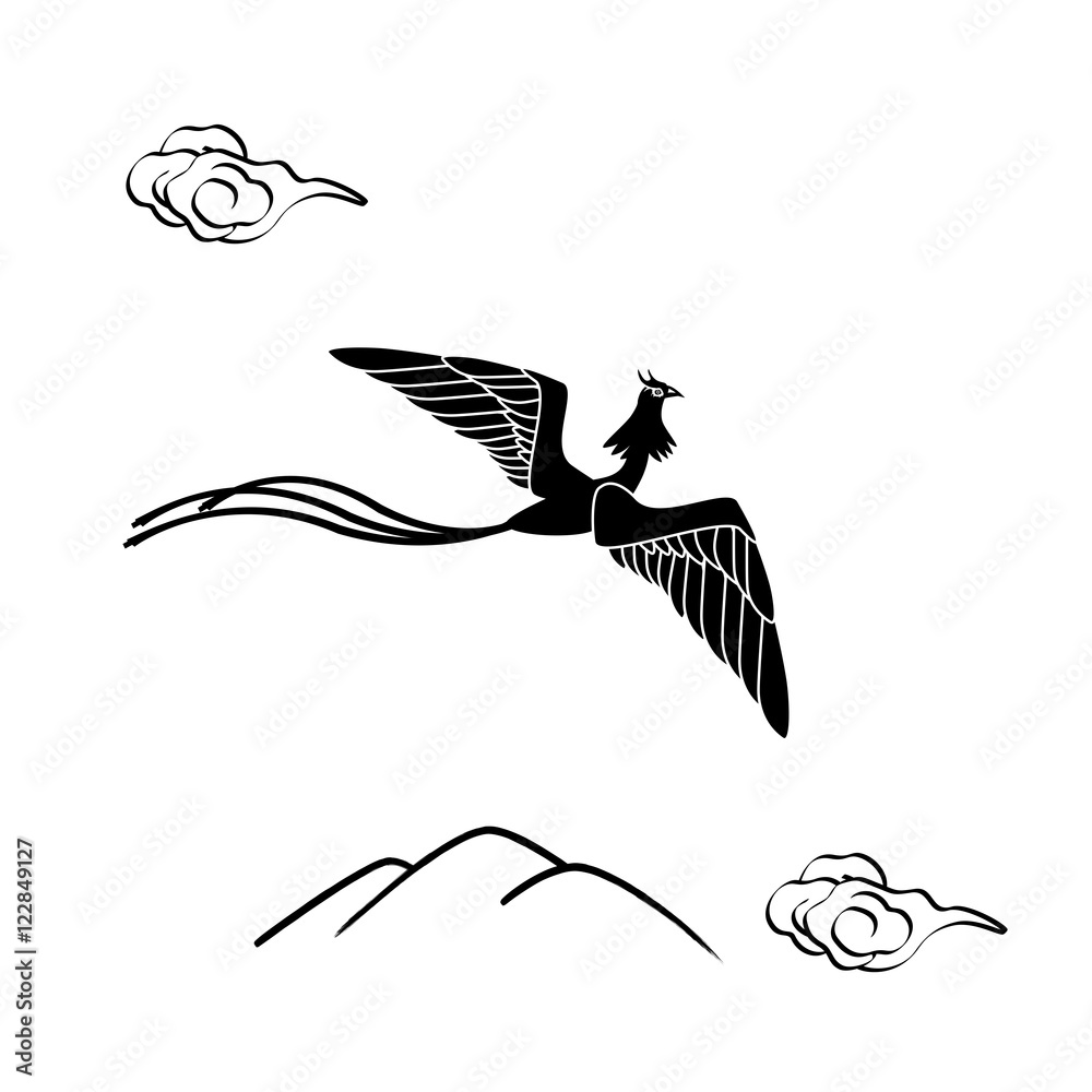 鳳凰 飛翔 山並み Stock イラスト Adobe Stock