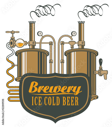vector logo for beer brewery with barrels in retro style