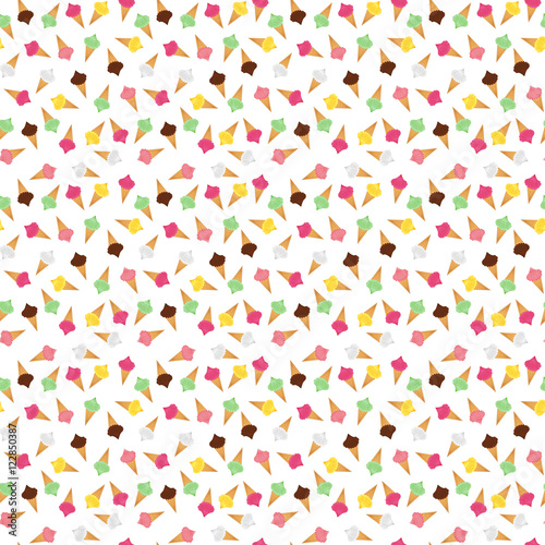 Cute bright seamless pattern with different ice-cream on the white (transparent) background. Vector illustration eps