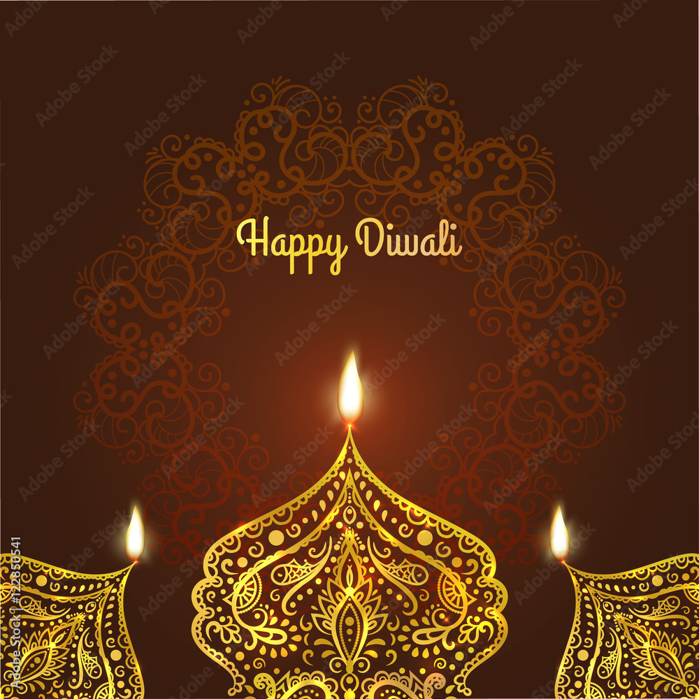 Happy Diwali, vector. Greeting Card design for Diwali festival with beautiful ornamental lamps, flame of a candle Happy Diwali, vector. Greeting Card design for Diwali festival with beautiful ornamental lamps, flame of a candle