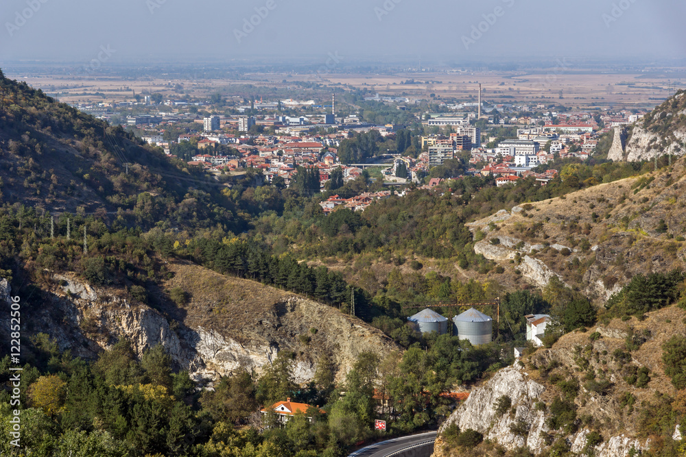 Panorama of town of Asenovgrad from Asen's Fortress,  Plovdiv Region, Bulgaria