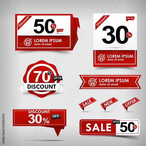 Collection of red and white web tag banner promotion sale discou