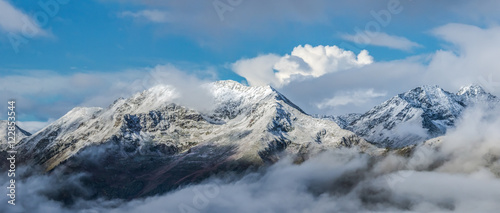 First snow at tops of mountains. Greater Caucasus Mountain Range. © Kseniya Abramova