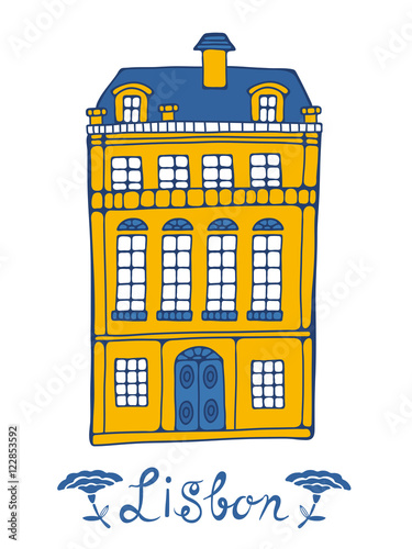 Hand drawn card with typical Portuguese house