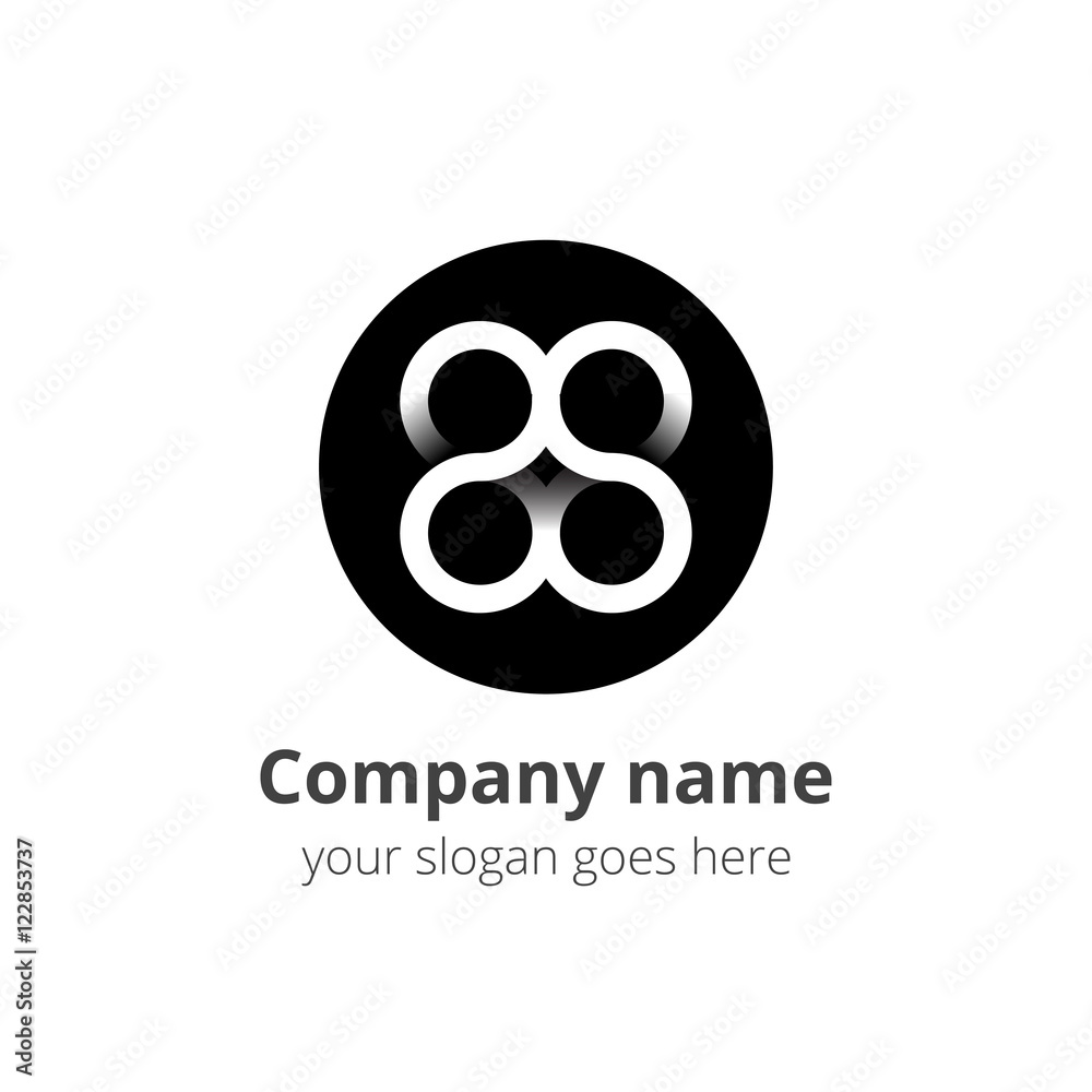 Infinite limitless white symbol icon or logo gradient and flat design template on dark circle background.