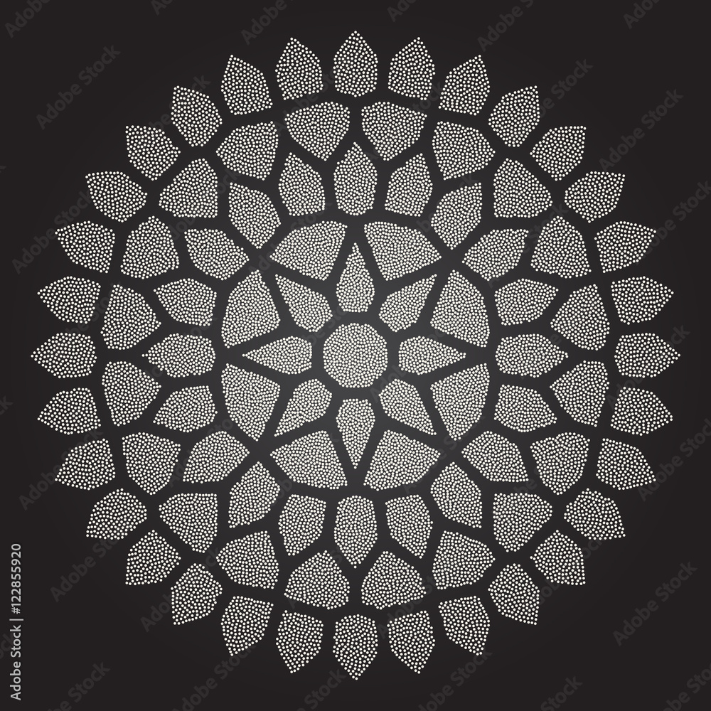 Vector Black and White Rounded Mandala Tattoo Stippling Ornament Stock ...
