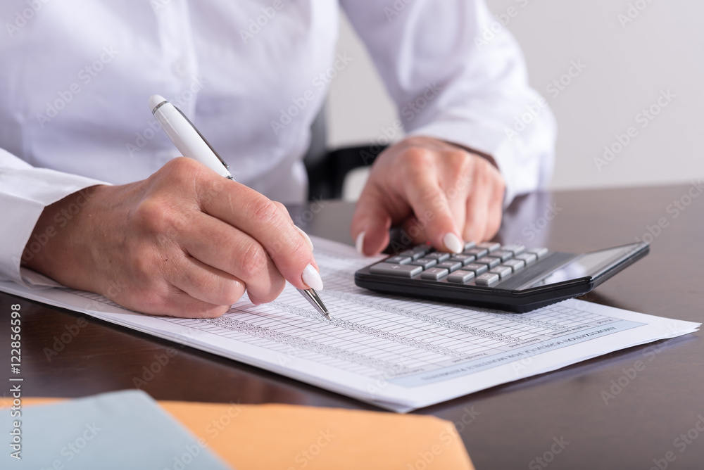 Fototapeta premium Woman doing her accounting