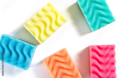 Multicolor Dish Washing Sponges Isolated on White Background