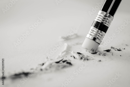 pencil eraser. pencil eraser removing a written mistake on a pie photo