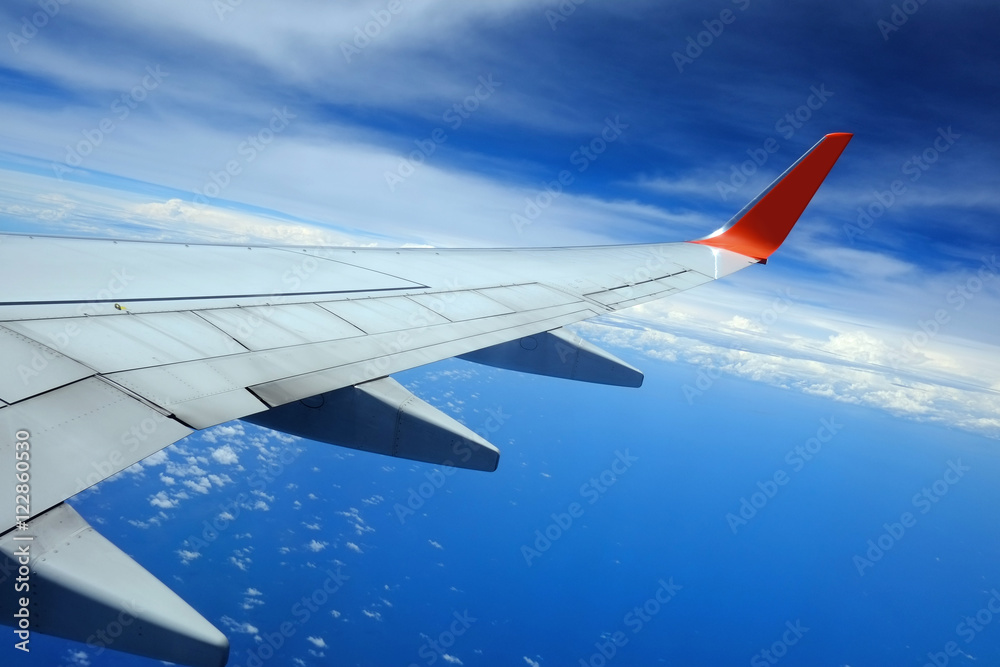 Obraz premium Airplane wing in the sky