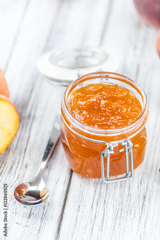 Wooden table with Peach Jam Wooden table with Peach Jam