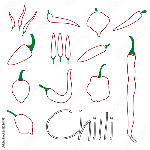 red chilli peppers types of hot chillies simple outline icons collection eps10