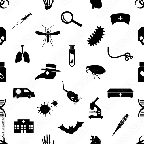 plague and disease theme simple black icons seamless pattern eps10