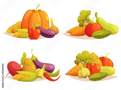  Vegetables Compositions 4 Icons Square Set 