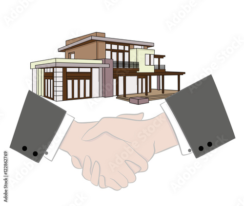 businessman handshake agreement. selling a home. Vector illustration. Symbol of a successful transaction.