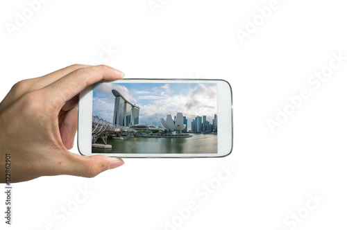 Photography Holding smart phone for capture, Take a photo of