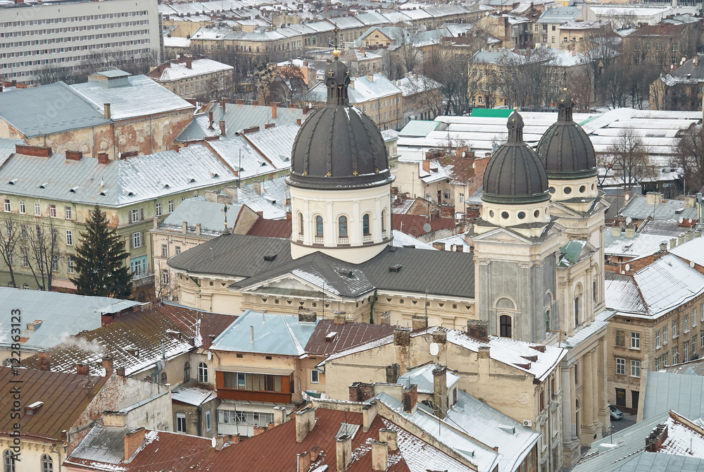Winter view on the downtown in Lviv, Ukraine