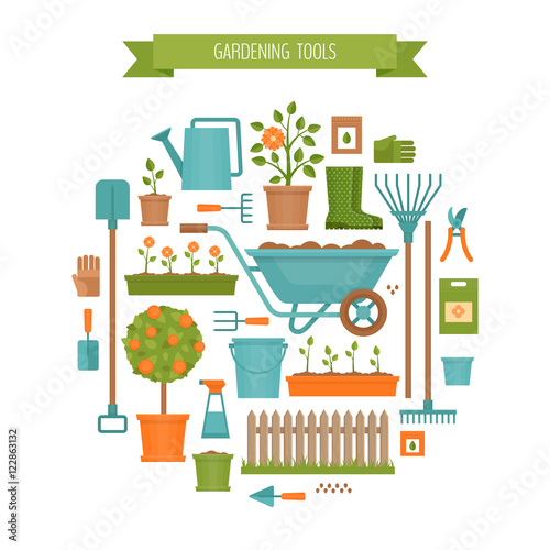 Gardening. Garden tools. Flat style, vector illustration.