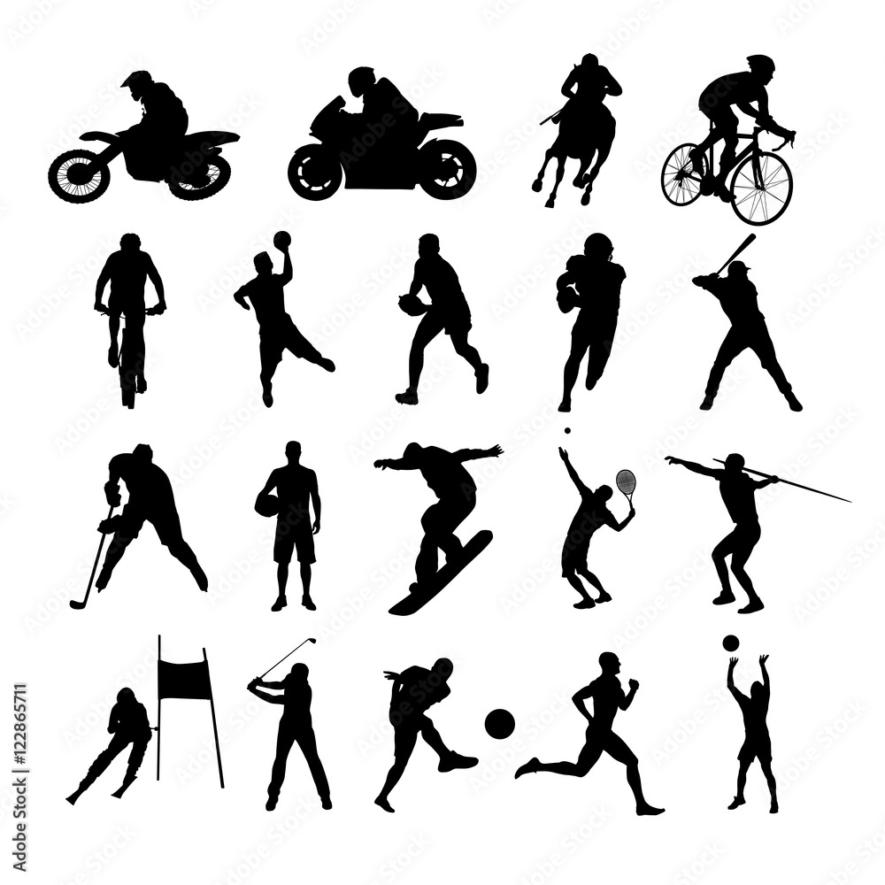 Fototapeta premium Sport silhouettes. Set of vector silhouettes of athletes from various sports. Active people
